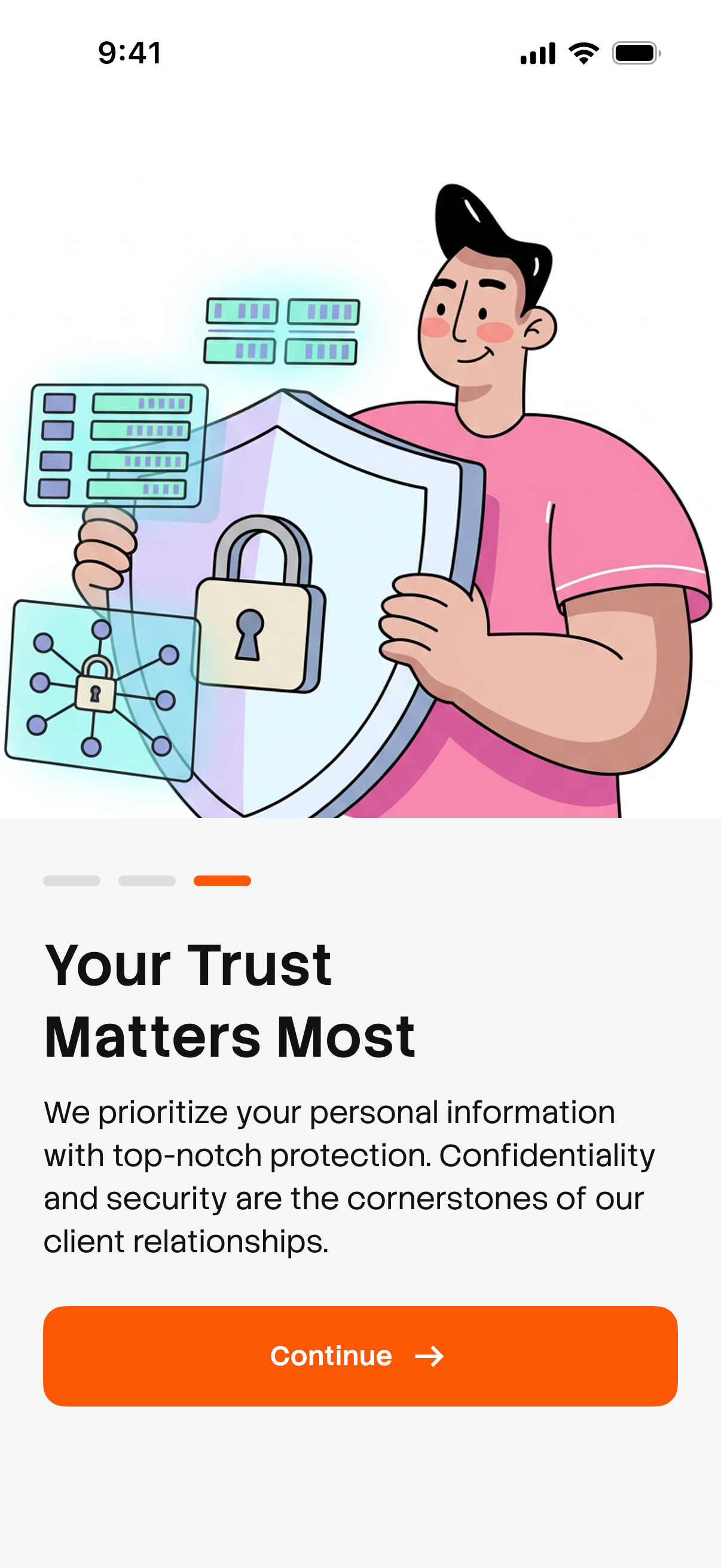 Onboarding screen: clear application